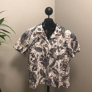 Alfred Dunner brown linen blend button up shirt short sleeve top women’s